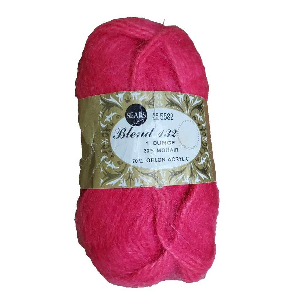 Vintage Sears Blend 132 Yarn #22 Red 1 Oz Mohair Orlon Acrylic Blend Sportweight